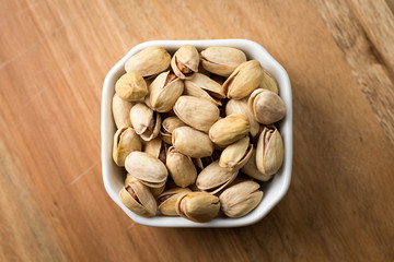Pistachios closeup from above