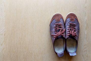 Leather shoes on the wooden floor