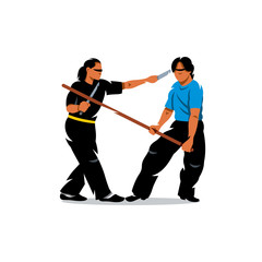 Vector Wing Chun kung fu sparring Cartoon Illustration. 
