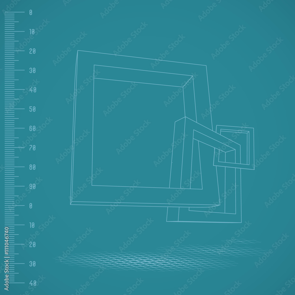 Poster Three rectangular 3D frames blueprint