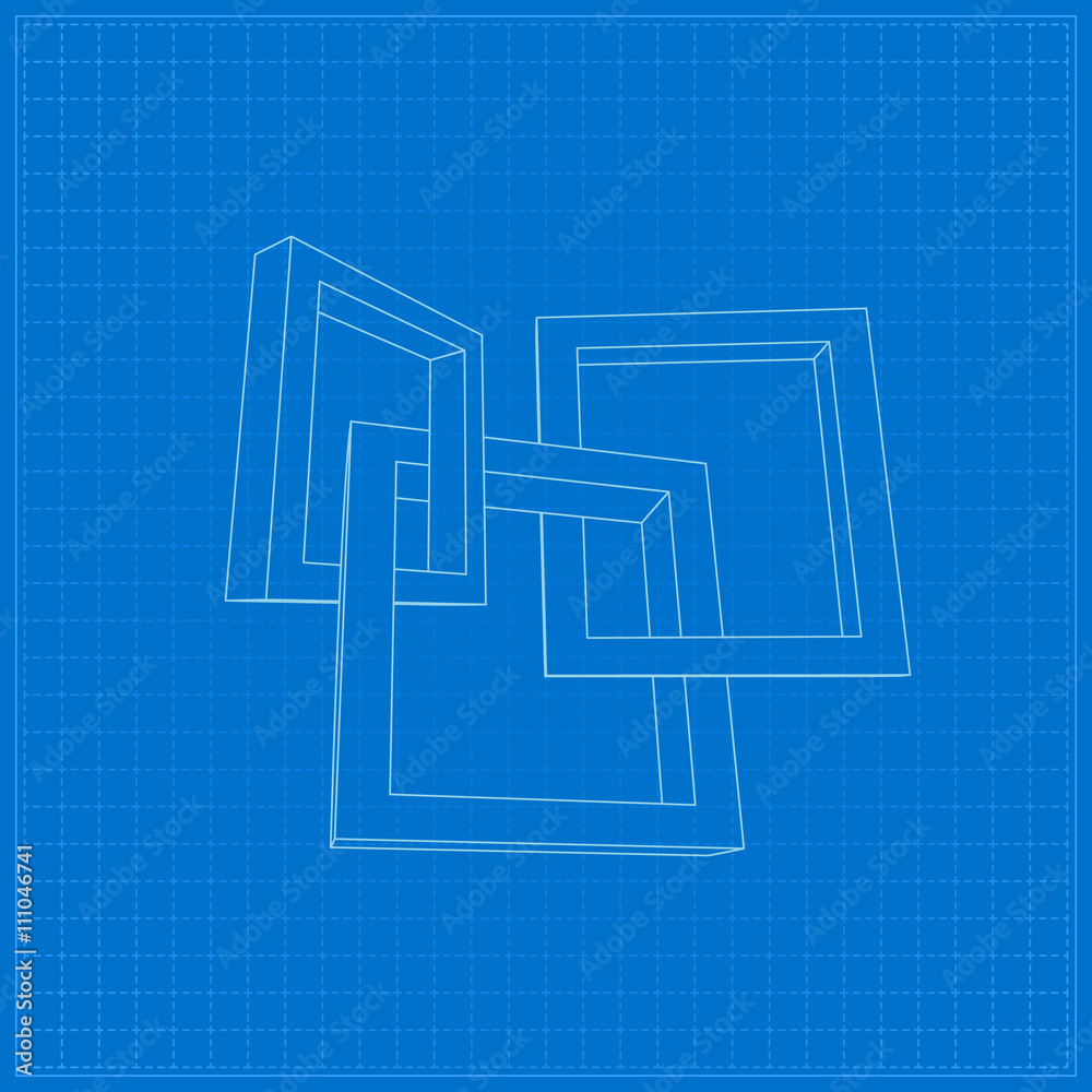 Poster Three rectangular 3D frames blueprint