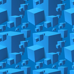 Abstract seamless pattern with overlapping blue cubes