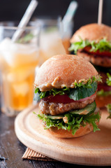 homemade hamburger with fresh vegetables