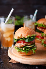 homemade hamburger with fresh vegetables
