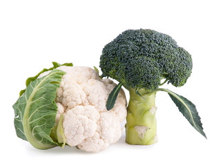 Fresh Broccoli and Cauliflower isolated on white