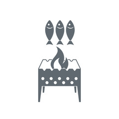 barbecue grill with fish icon on a white background