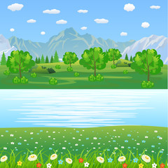 Fototapeta na wymiar Summer landscape with meadows and mountains