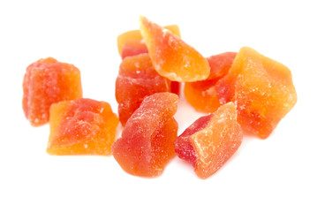candied papaya on white background