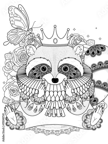 "adorable raccoon coloring page" fichier vectoriel libre de droits sur