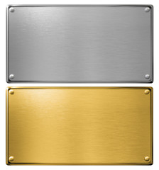 silver and gold metal plates isolated 3d illustration