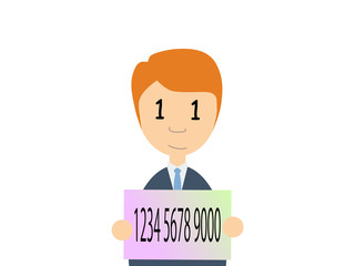 Flat vector illustration of a smiling caucasian guy holding Japanese my number card