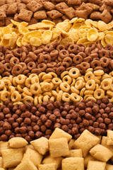Cereals breakfast collection. Corn pads, rings, balls and cornfl