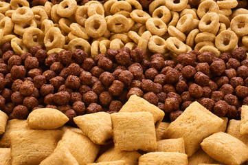 Cereals breakfast collection. Corn pads, rings and balls.