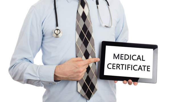 Doctor holding tablet - Medical certificate