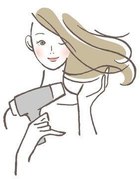 woman drying hair with hairdryer clip art preview