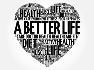 A Better Life heart word cloud, fitness, sport, health concept