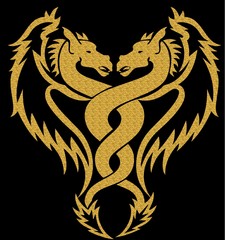 Gold tattoo horse. Illustration.