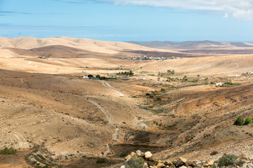 Landscape of fields and mountains near Antigua village, Fuerteventura, Canary Islands, Spain