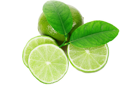 Limes sliced isolated on white clipping path