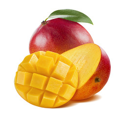Peach mango long slices isolated on white background as package design element