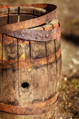 Color picture of a wooden broken barrel