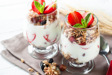 Yogurt with strawberries and granola
