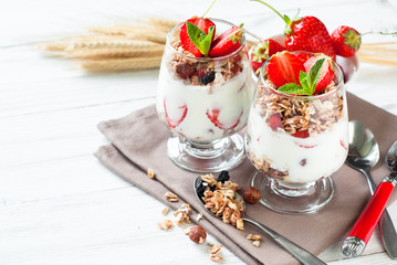 Yogurt with strawberries and granola