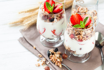 Yogurt with strawberries and granola