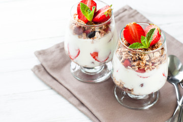Yogurt with strawberries and granola