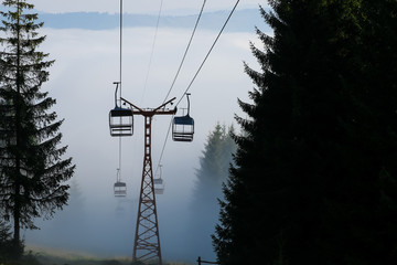 Chairlift in fog