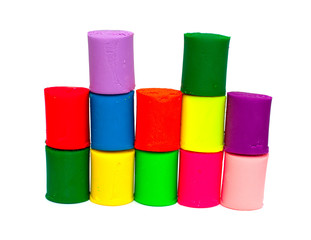 colorful molding dough and cutters for children isolated on whit