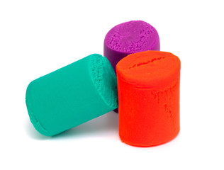 colorful molding dough and cutters for children isolated on whit