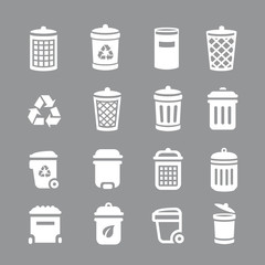 Trash can and recycle bin icons. Garbage, rubbish.