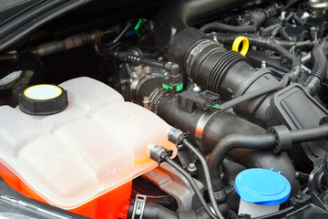 Fototapeta premium Closeup image of new 3 cylinder car engine