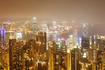 Obraz premium Hong Kong view of Victoria Harbor, Hong Kong Island business district.