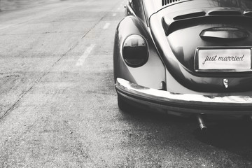 Plakat Rear of vintage car - black and white color effect style