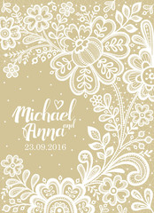 Fototapeta na wymiar Lace. Card with a white lace. Floral Background Lace. Wedding invitation lace.Vector greeting card.
