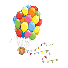 Fototapeta premium Bright flight/Hot Air Balloon of colored children's balloon. The illustration on the theme bright impressions and fantasy. 