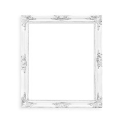 Classic white blank picture frame isolated on a white background.