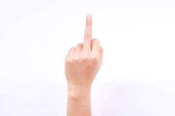 finger hand symbols isolated concept middle finger sign in a gesture meaning fuck you or fuck off on white background
