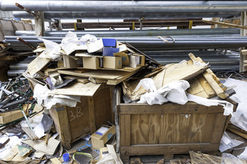 A mix of industrial garbage and scrap of metal , wooden, plastic