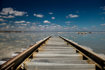 Fototapeta premium The railroad at lake Baskunchak