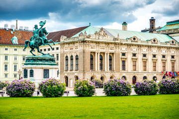 Heldenplatz with Archduke Charles monument and Hofburg palace in Vienna