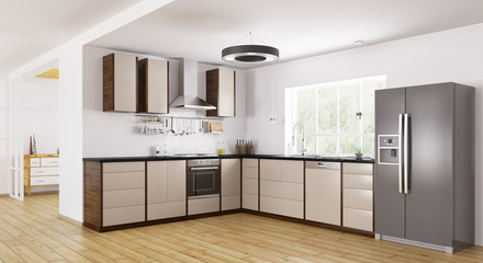 Modern kitchen interior 3d rendering - obrazy, fototapety, plakaty
