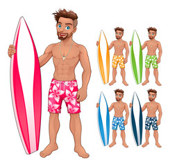 Surfer boy, in different colors - obrazy, fototapety, plakaty
