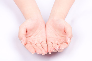 finger hand symbols isolated concept join two cupped hands and open hands hopefully on white background