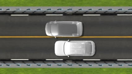 Automobile Technology. Road Lane alert .automotive. Top view.