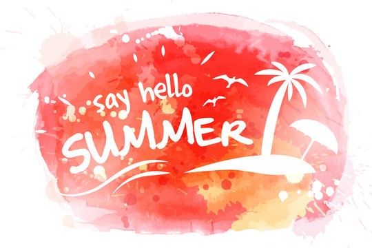 Say Hello To Summer Watercolor Vector Hand Paint Background