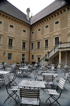 Inner yard with coffee house tables