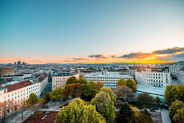 Obraz premium Panoramic cityscape view on Vienna city on the sunset in Austria